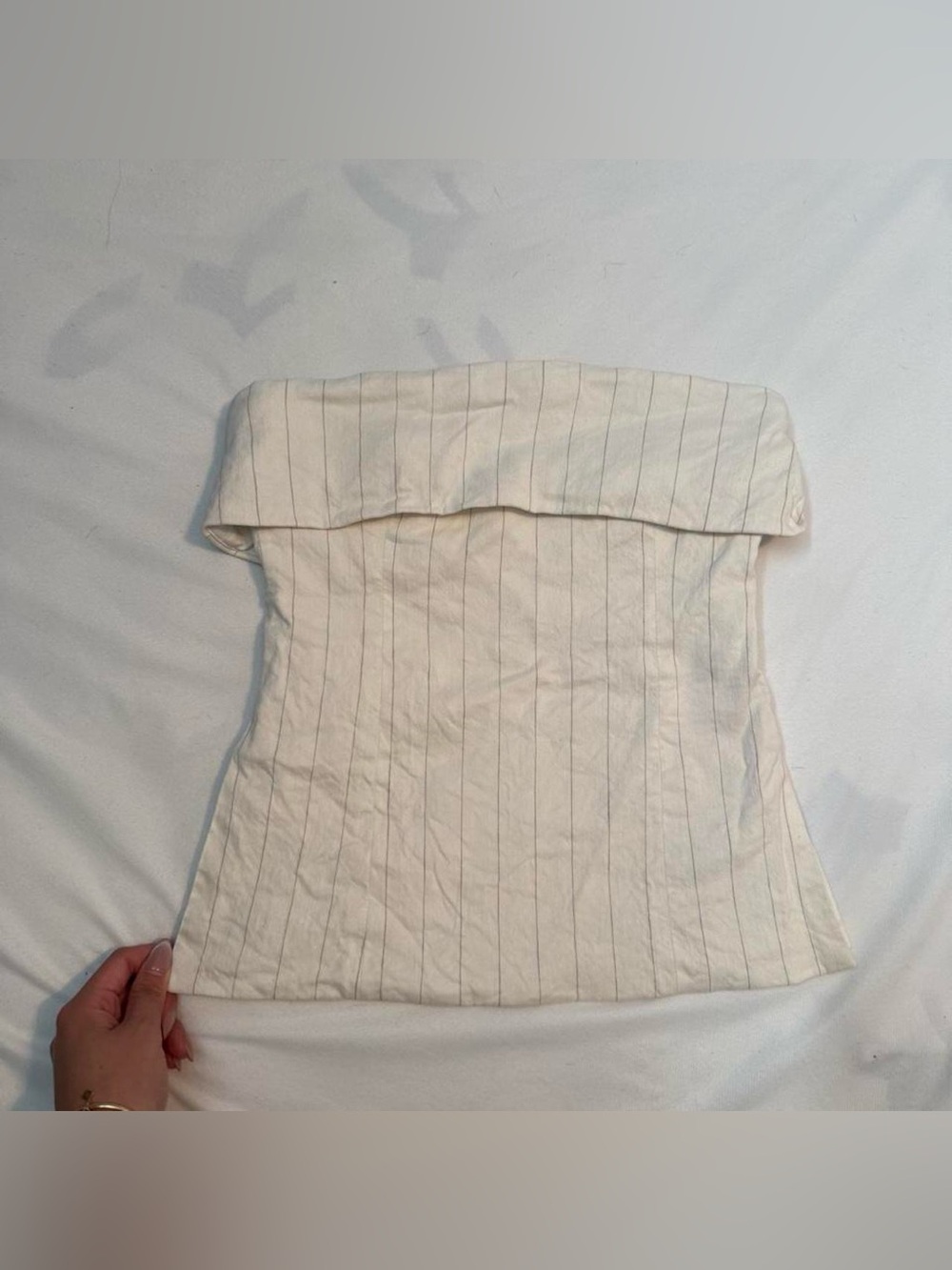 🤍 Aritzia Babaton Element Linen Tube Top – White Pinstripe